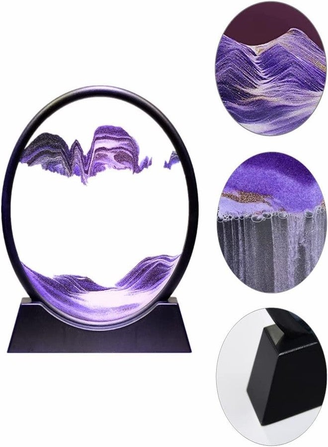 Stadash Moving Sand Art Picture, 3D Liquid Sand Painting in Round Glass Frame, Natural Landscape Sandscape, Dynamic Flowing Sand for Home Decor Gifts Office Desktop Decoration (7 Inch, Purple) - Image 3